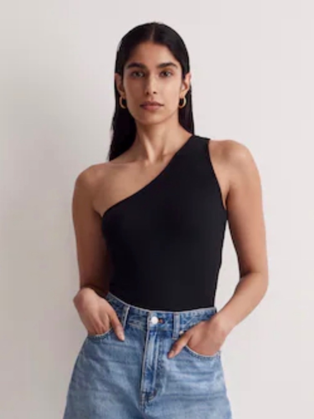 Madewell black ribbed cotton one shoulder tank - size XS